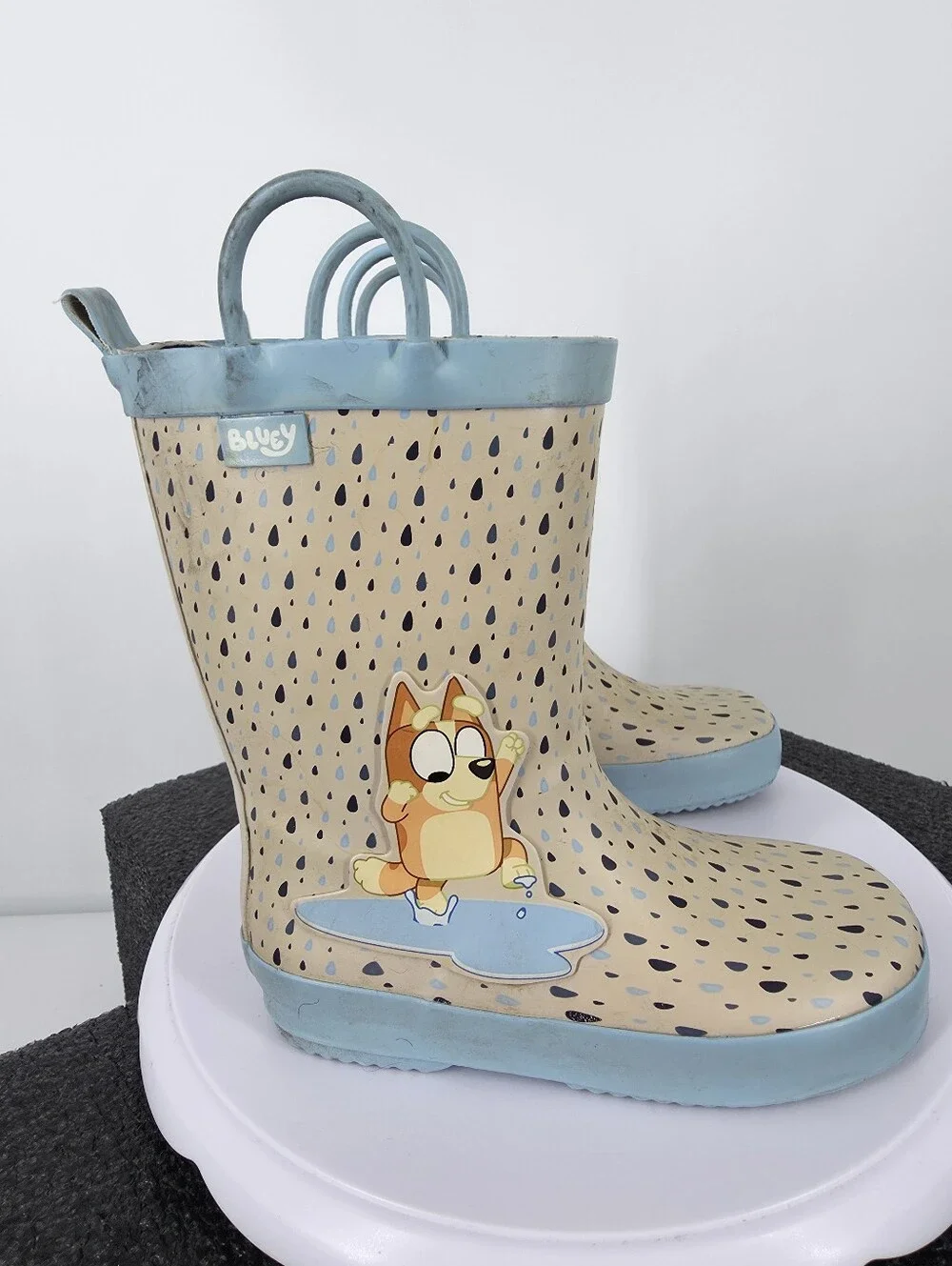 Bluey & Bingo Toddler Kids Rain Boots Size 11 Blue Yellow Raindrops Ludo Studio